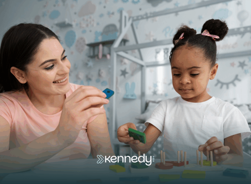 A girl with autism and her RBT during ABA therapy