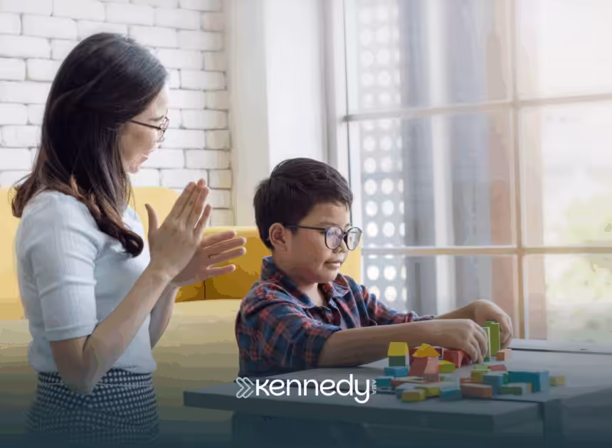 A kid and an RBT during ABA therapy