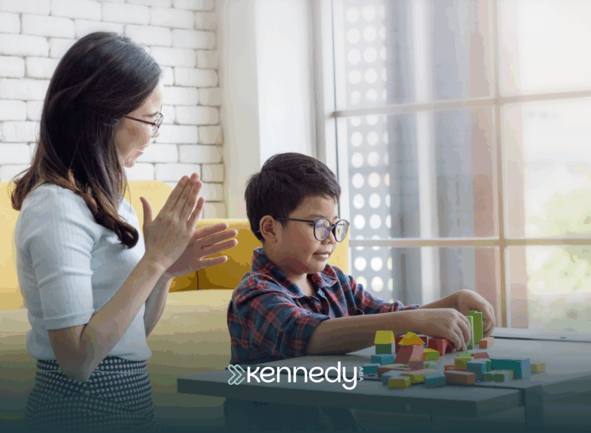 A kid and an RBT during ABA therapy