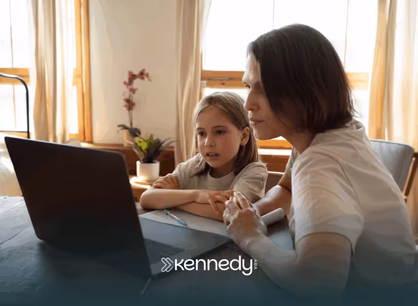 A kid and an RBT doing in-home ABA therapy