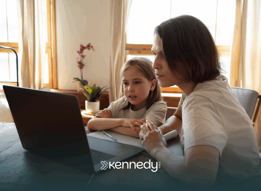 A kid and an RBT doing in-home ABA therapy