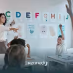 A teacher teaching kids in a classroom setting
