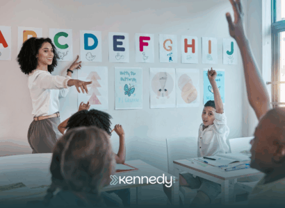 A teacher teaching kids in a classroom setting