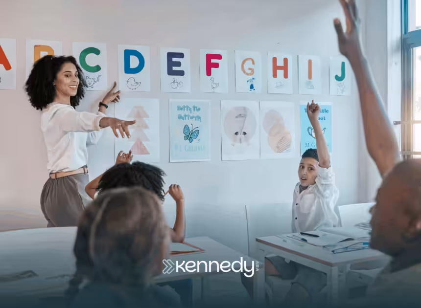 A teacher teaching kids in a classroom setting