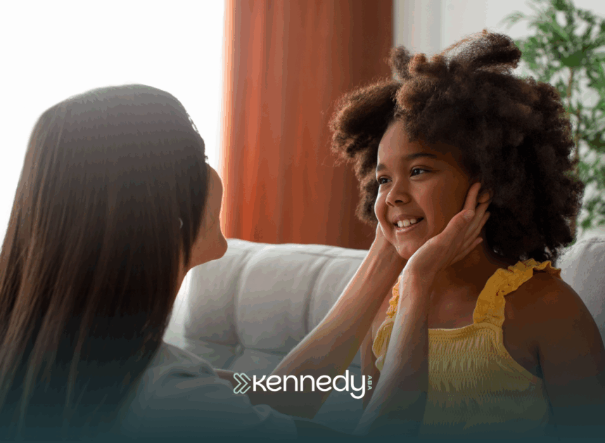 A mother is talking to her child with autism