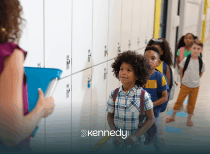 Kids lining up outside their classroom