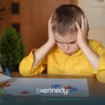 A kid with autism being overstimulated while doing his homework