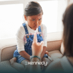 A kid with autism looking upset while being scolded