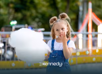 A kid eating cotton candy in Disneyland