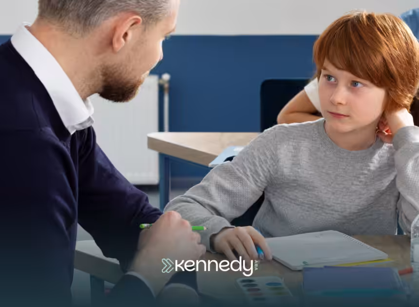 A kid looking at his RBT during ABA therapy