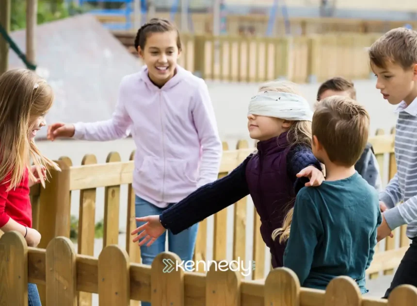 children-playing-blindfold-game-on-playground