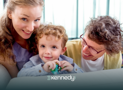 A kid with autism and his parents during ABA parent training