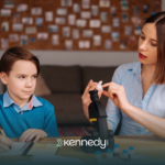 A kid with autism and an RBT during ABA therapy