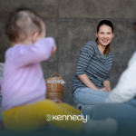 A mother looking at her children with autism
