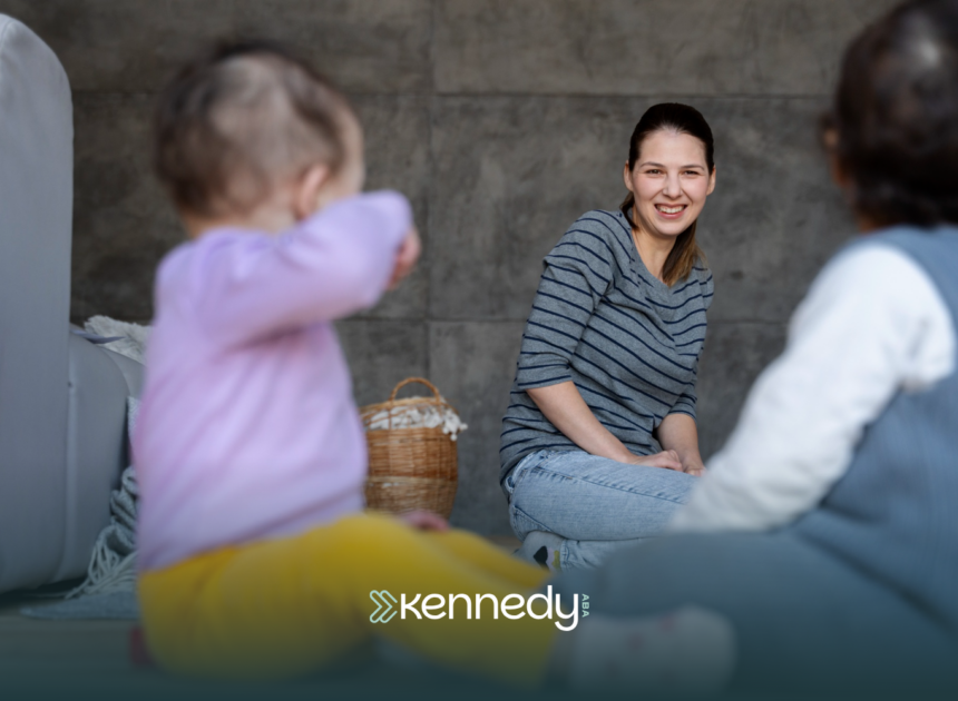 A mother looking at her children with autism