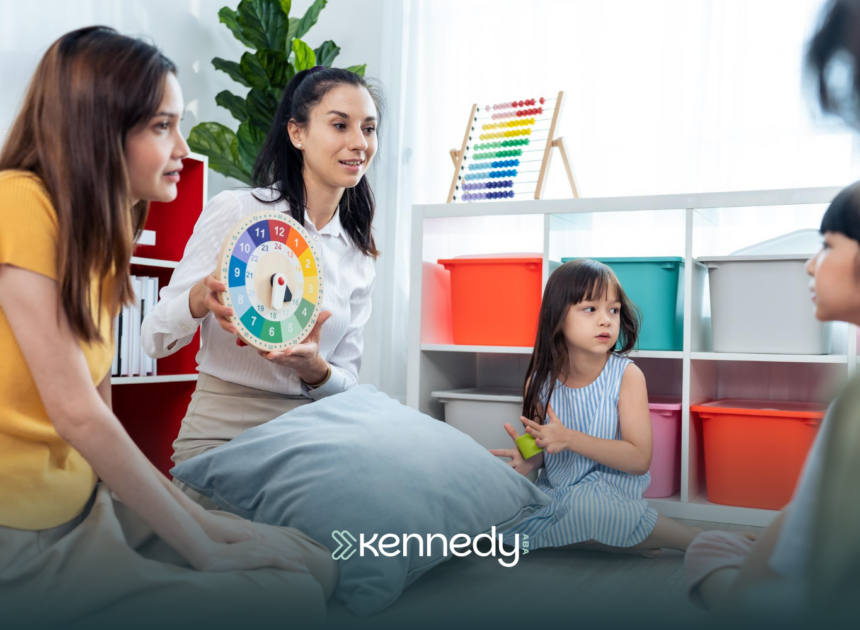 Therapists talking to kids during ABA therapy