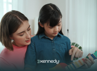 An ABA therapist teaching an autistic kid in expressing references