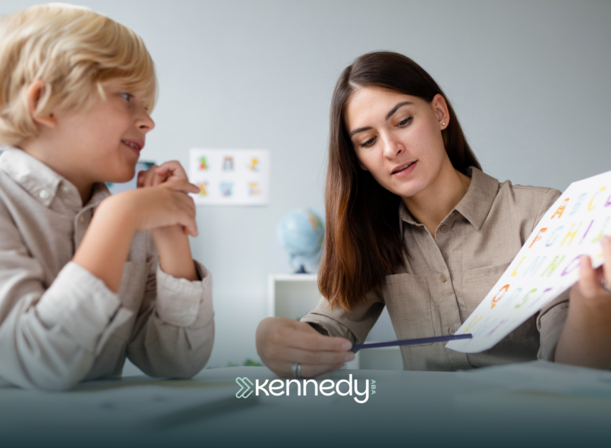 A kid with autism and a ABA therapist during ABA therapy