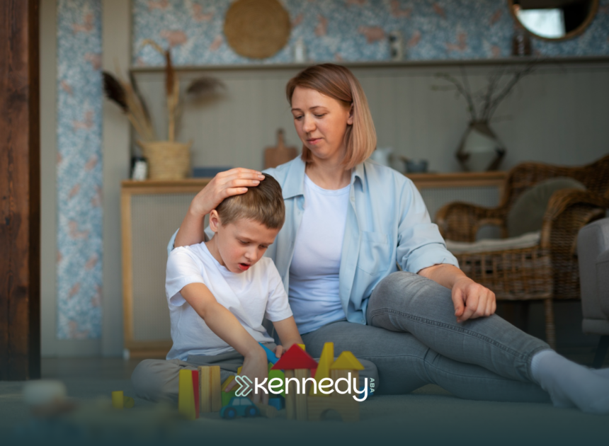 A mother calming her autistic child after a meltdown