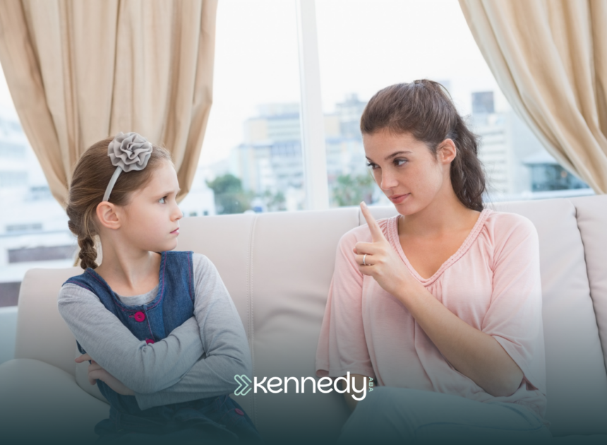 A parent explaining to a kid with autism why she's saying no
