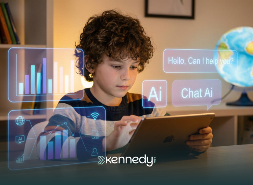 A kid using AI on a device