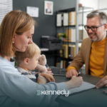 A parent with her kid with autism talking to an insurance agent about appealing for ABA therapy insurance denial