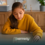 An autistic teenager sitting a table