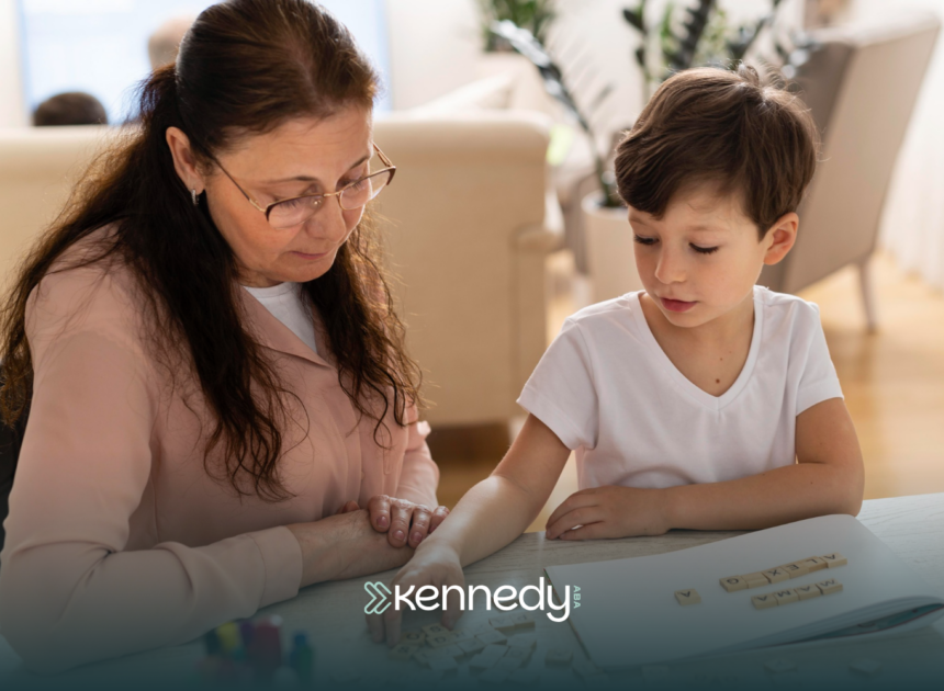 A BCBA teaching a child how to ask for help during ABA therapy